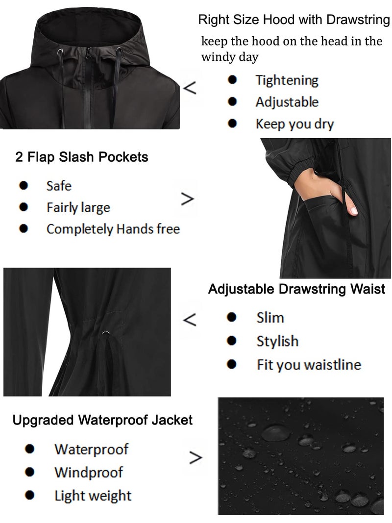 ELESOL Women Rain Jacket Waterproof Lightweight Zip Raincoat Long Rain Slicker Windbreaker Travel Rainwear - Image 4